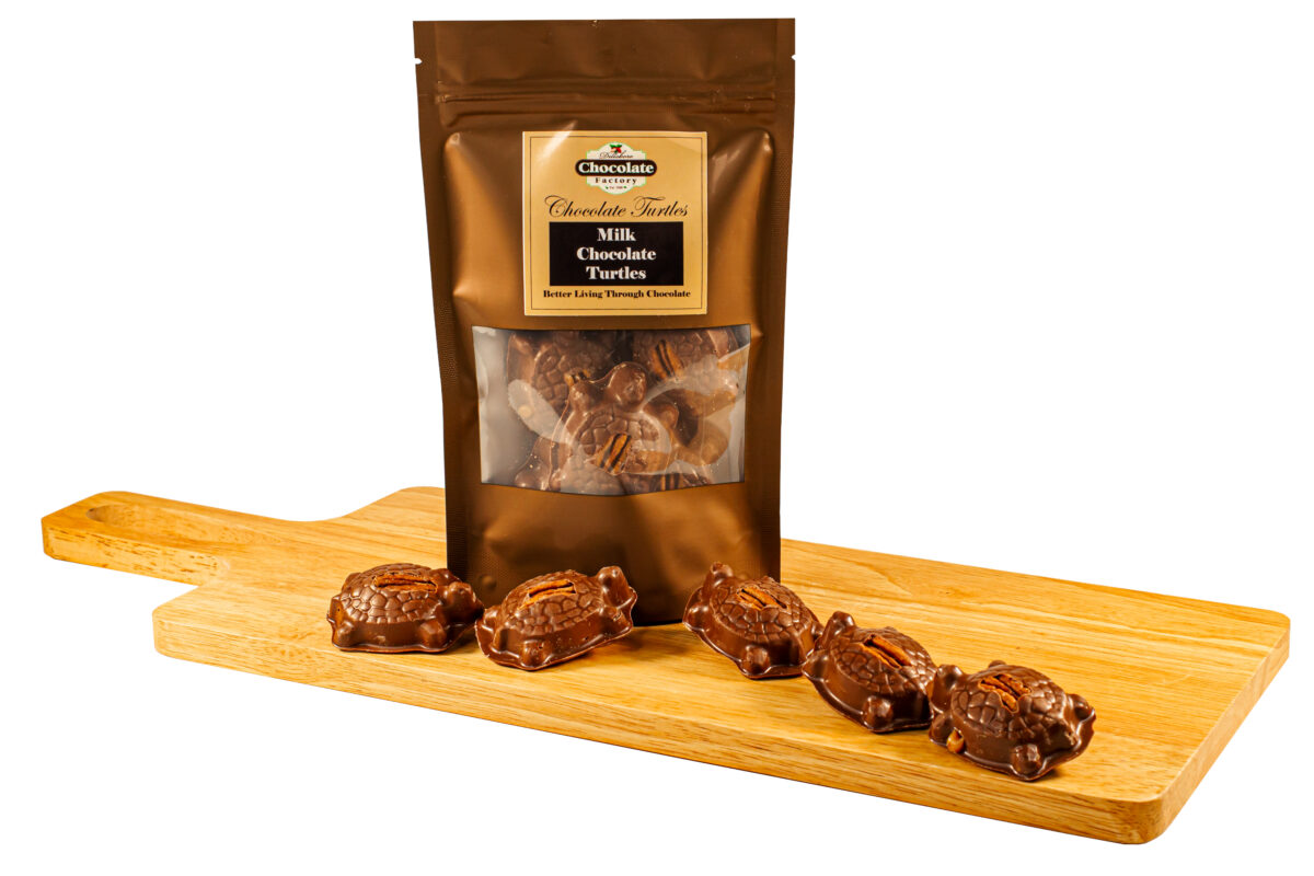 Turtles made from milk chocolate, handcrafted caramel, and pecans