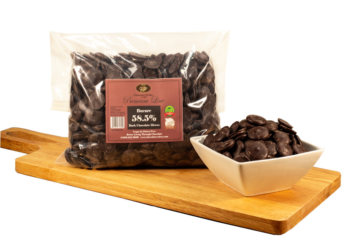 3 lb bag of dark chocolate discs with no added cocoa butter